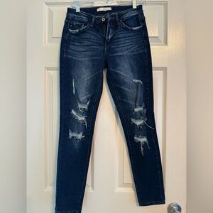 KanCan Dark Blue Distressed Skinny Jeans, Size 26, NWOT